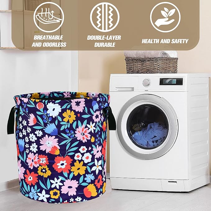 Folk Floral Art Laundry Basket Beautiful Flowers Foldable Oxford Cloth Funny - Image 8