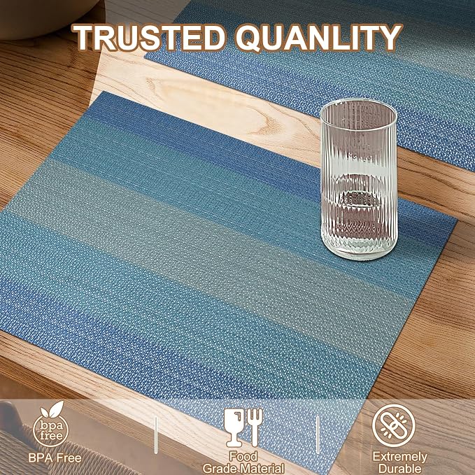 BETEAM Placemats Set of 12, Woven Vinyl Placemat - Image 2