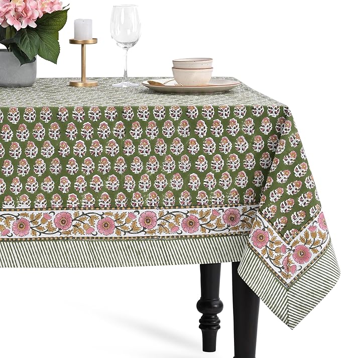 CPC Tablecloth 100% Cotton 70x118 Inch Indian Block Print Easter Rectangle by COTTONPRINTCLUB