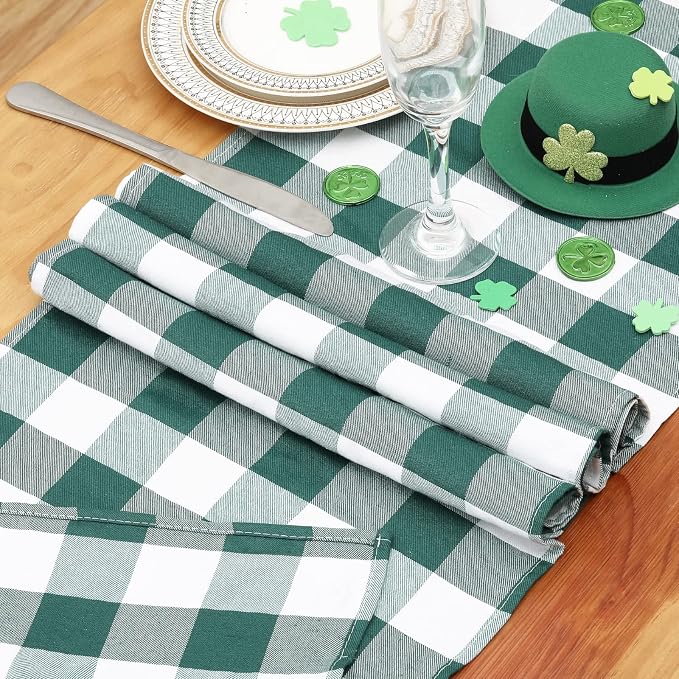 Green Plaid Table Runner 2 Packs 13 x 84 inch Buffalo Check Table Runner St. - Image 2