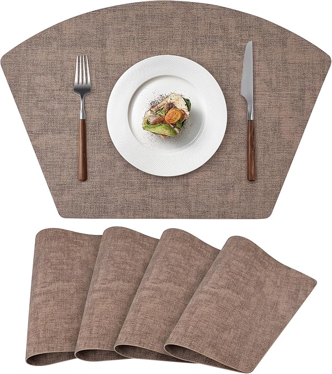 Round Table Placemats Set of 4, Faux Leather Wedge Shape Place Mats Heat by Wanlvhu