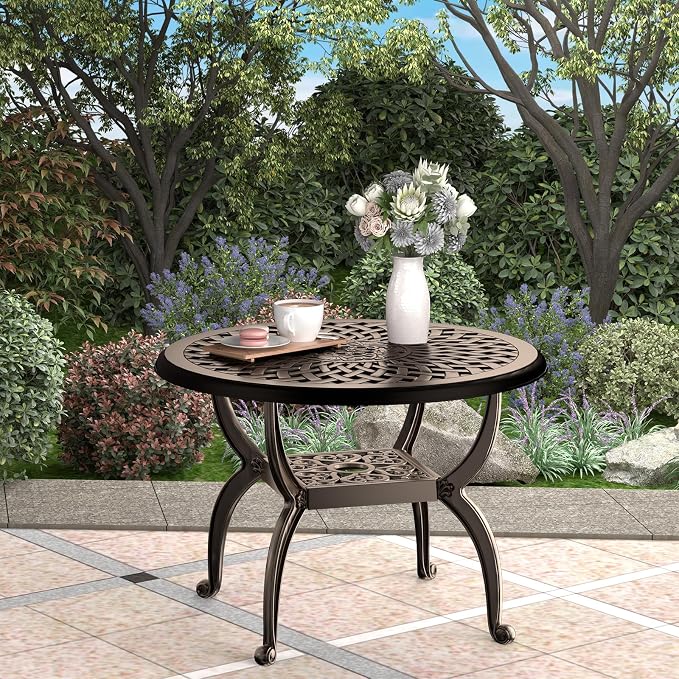Cast Aluminum Outdoor Side Table, All Weather Round Bistro Table, Outdoor - Image 2