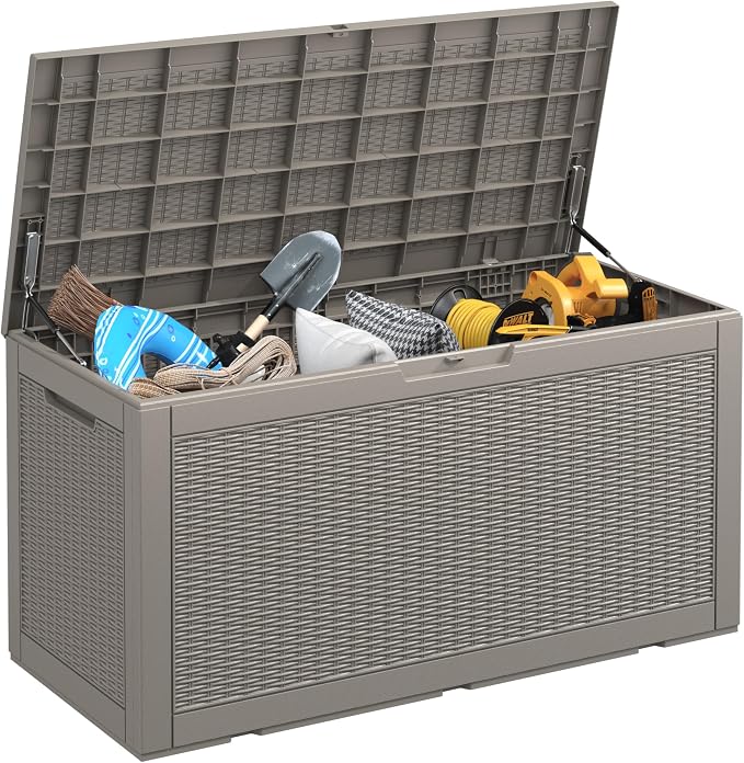 KAMABOKO 101 Gallon Waterproof Large Resin Deck Box, Lockable Large Outdoor by KAMABOKO