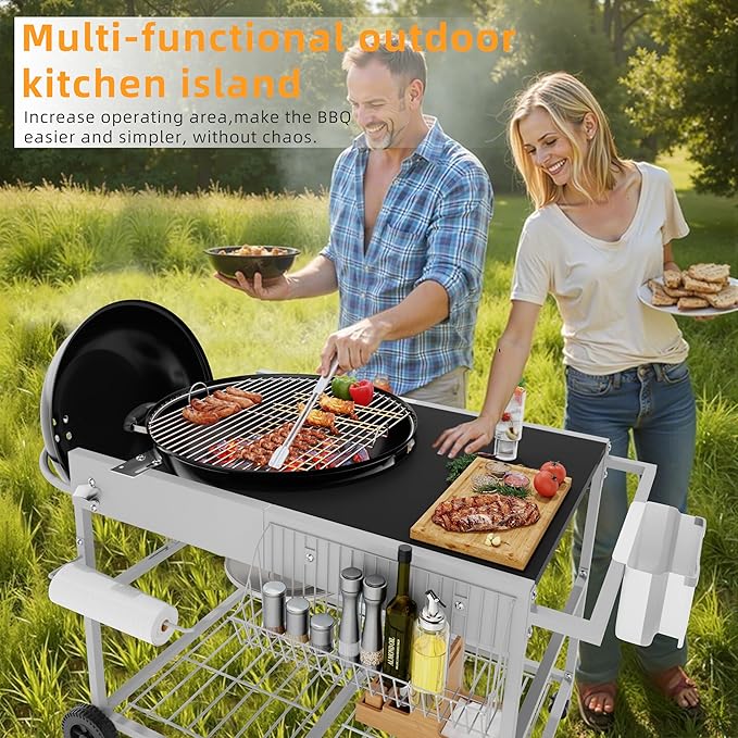 Vongrasig Grill Cart for Weber Kettle 18" & 22", Charcoal Grill Table, Outdoor - Image 2