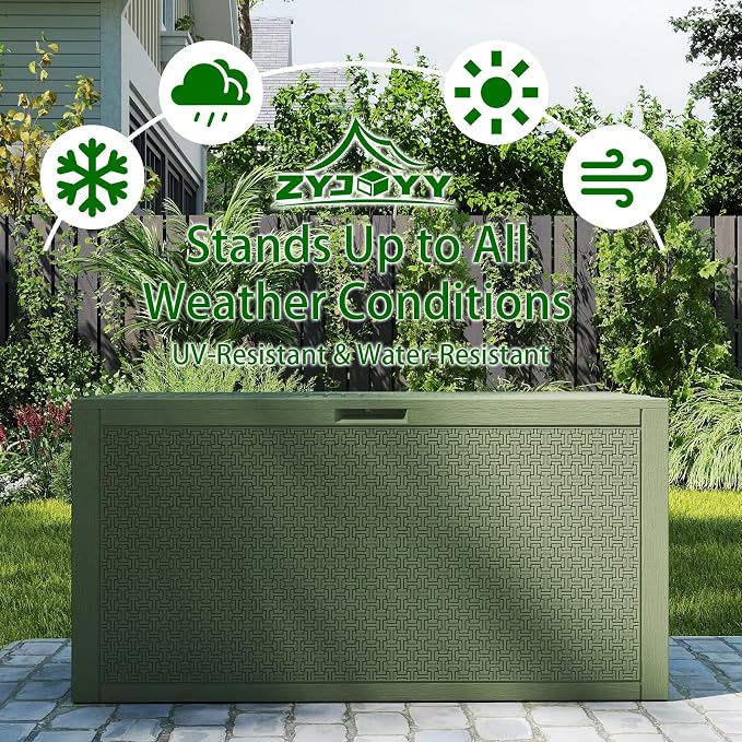 ZYJOYY Outdoor Storage Box, 90 Gallon Deck Box, Waterproof Resin Storage Bin - Image 4