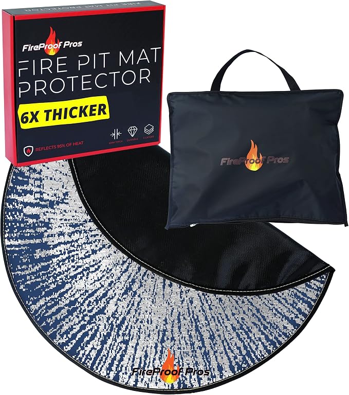 40" Blue Color Design fire mat for Under firepit. Heat Retardant Pattern That by FireProofPros
