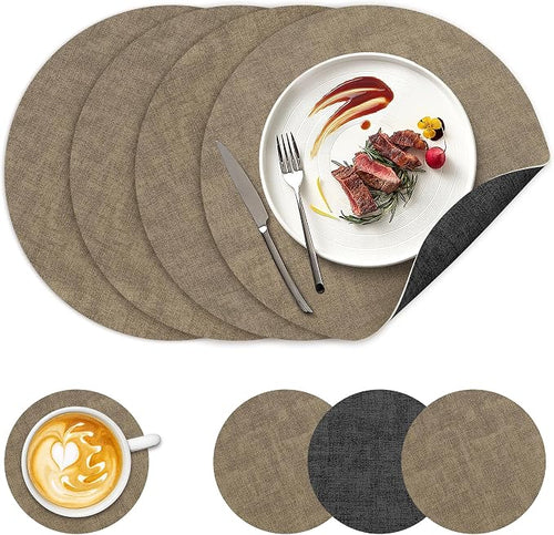 13" Round Placemats Set of 4, NCUE Dual-Sided Faux Leather Heat Resistant Table by NCUE