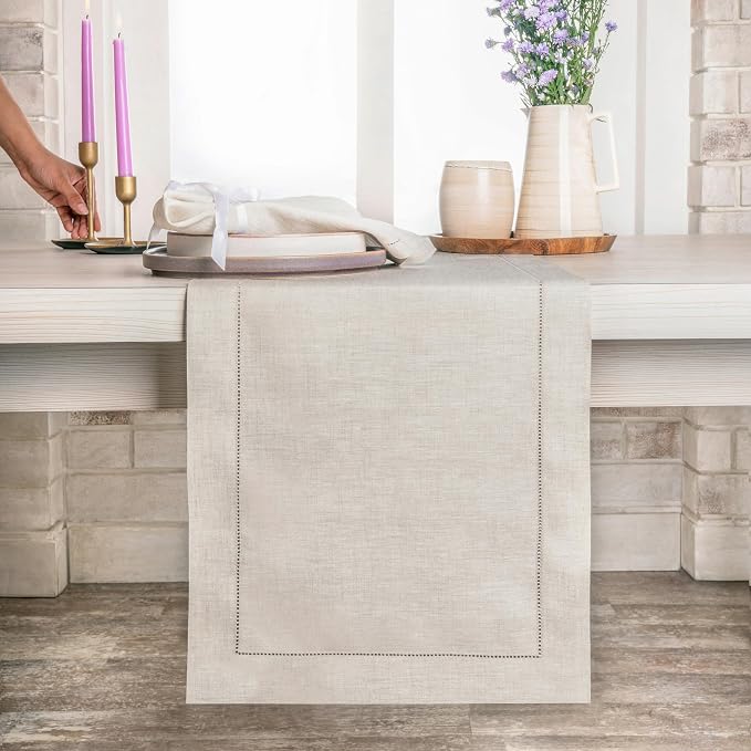 D'Moksha Homes Linen Light Natural Table Runner 90 Inches Long by DMokshaHomes