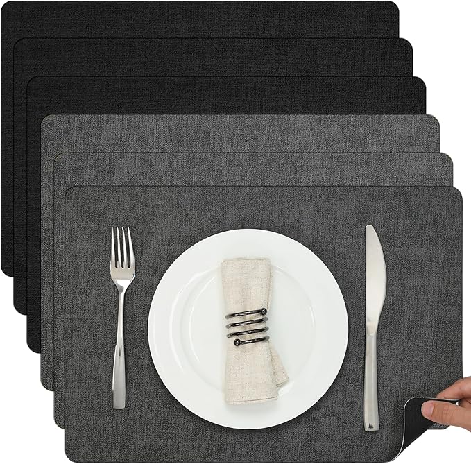 Myir JUN Placemats Dual Sided, Faux Leather Place Mats Set of 6 Indoor Placemats by MyirJUN