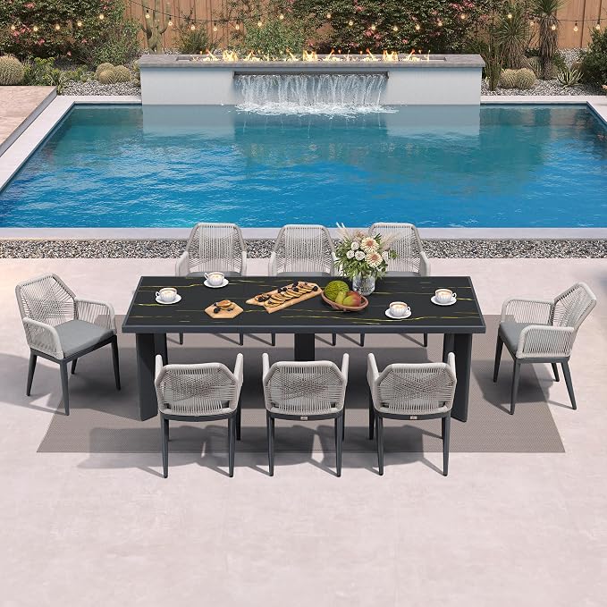 PURPLE LEAF 9 Pieces Patio Dining Set Aluminum Modern Rectangular Table and by PURPLELEAF