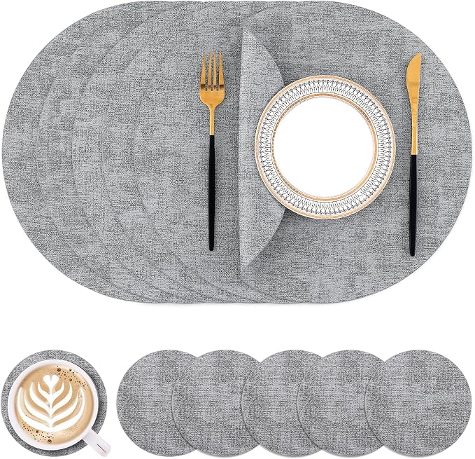 Homaxy Round Faux Leather Placemats and Coasters, Washable Dual-Side Table Mats by Homaxy