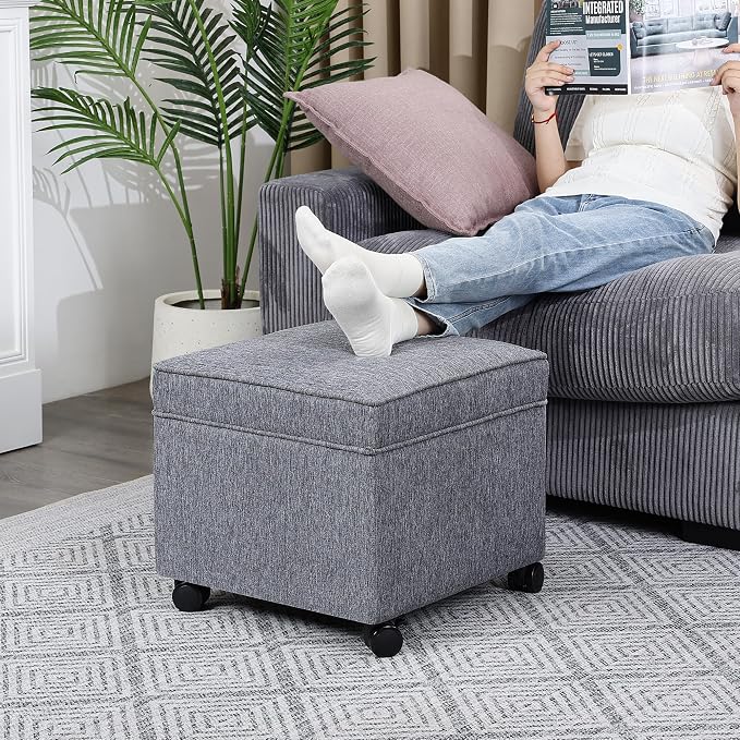 Adeco 17.5" Grey Square Storage Ottoman - Image 6