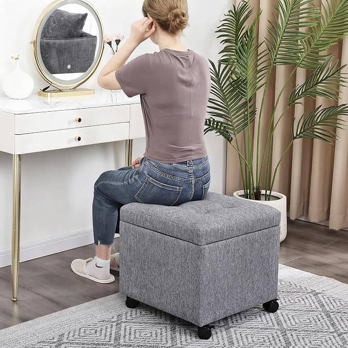 Homebeez Multifunctional Space-Saving Linen Storage Ottoman - Image 2