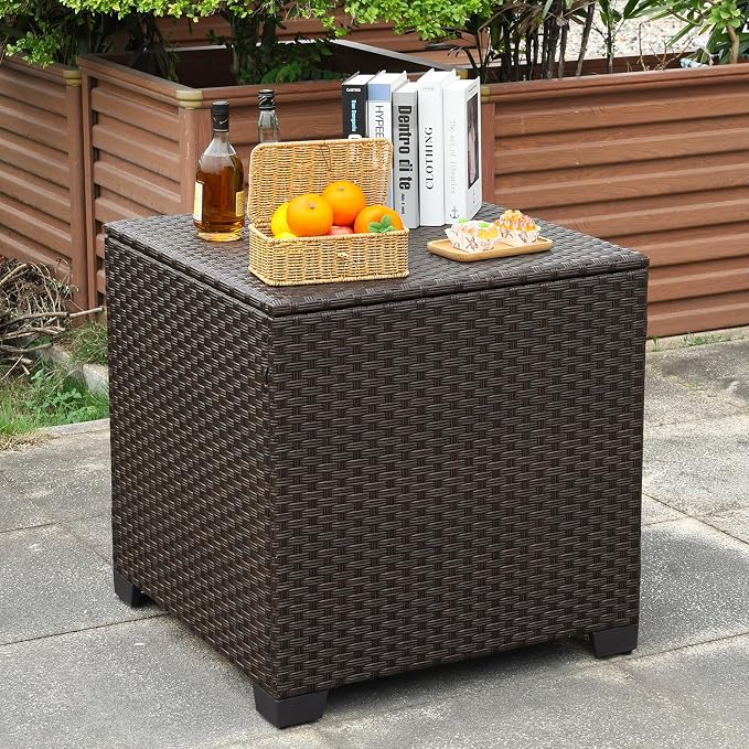 Rattaner 80 Gallon Wicker Outdoor Storage Box Square Patio Storage Bin by Rattaner