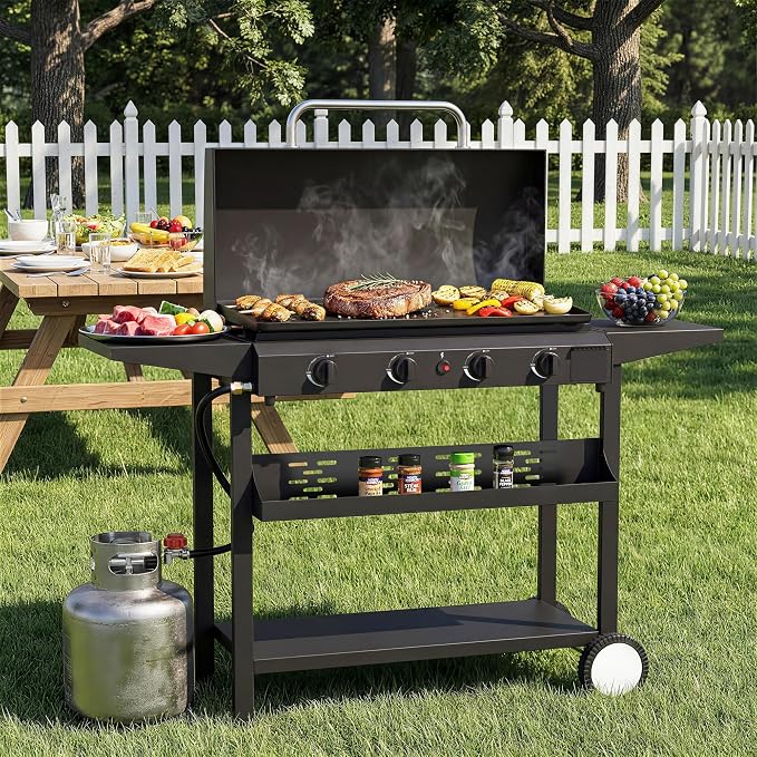 4 Burner BBQ Gas Griddle with Hood, 30 Inch Stainless Steel Portable Detachable - Image 2