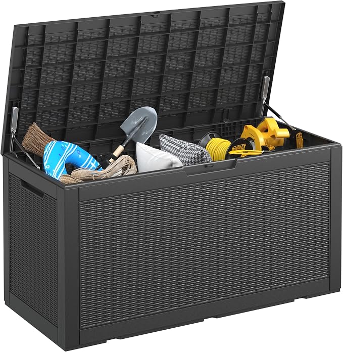KAMABOKO 101 Gallon Waterproof Large Resin Deck Box, Lockable Large Outdoor by KAMABOKO