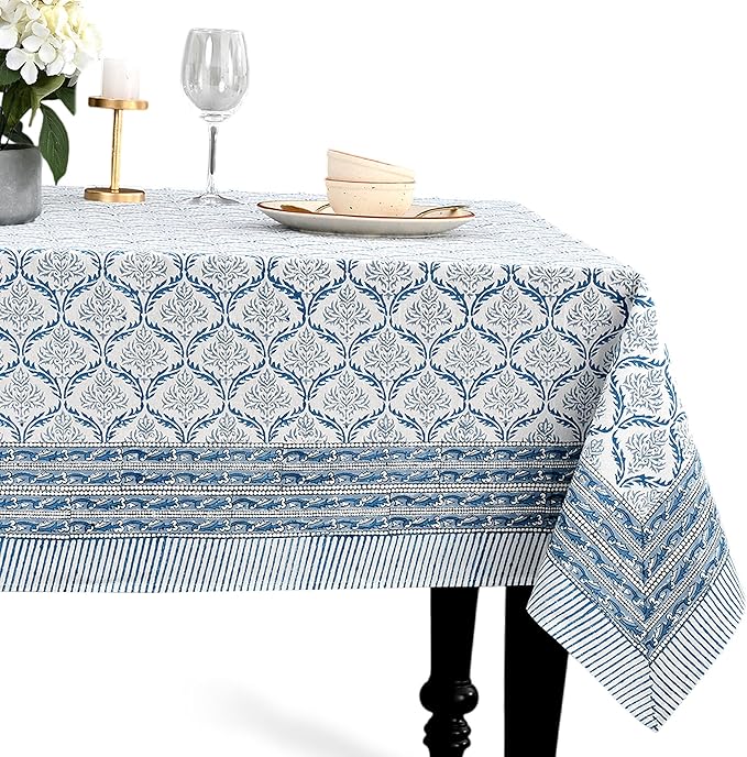 CPC Indigo Regal Tablecloth 100% Cotton 80x120 Inch Indian Block Print by COTTONPRINTCLUB