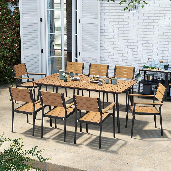 83" Patio Outdoor Dining Table for 6-8, Weather-Resistant Wood-Grain Top - Image 2