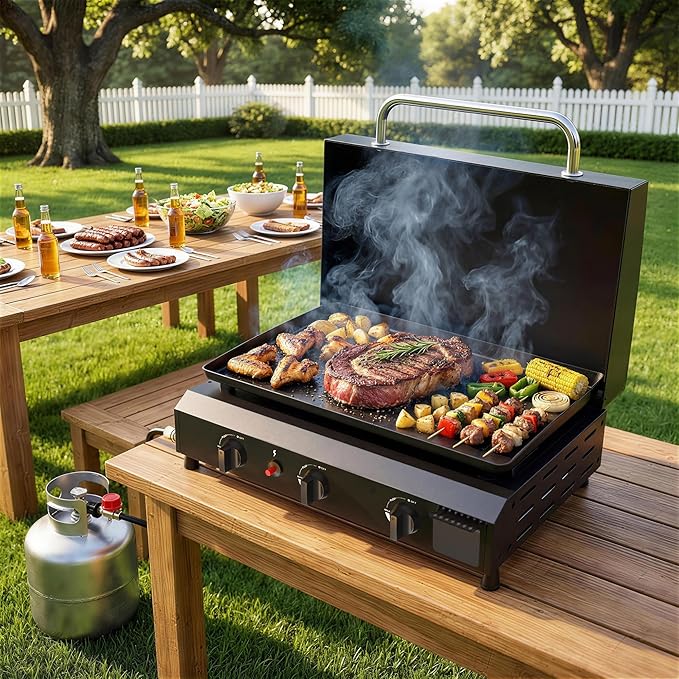 3 Burner BBQ Gas Griddle with Hood, 25.6 Inch Stainless Steel Portable - Image 2