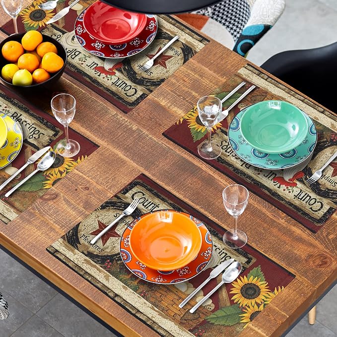Giwawa Vintage Rooster Placemats Set of 4 Farmhouse Chicken Linen Table Mat - Image 8