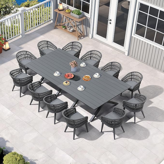 PURPLE LEAF 14 Pieces Outdoor Dining Set All-Weather PE Rattan Outdoor Patio by PURPLELEAF