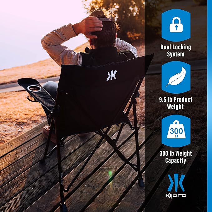 Folding Camp Chair, Black with Dual Lock, Polyester and Mesh