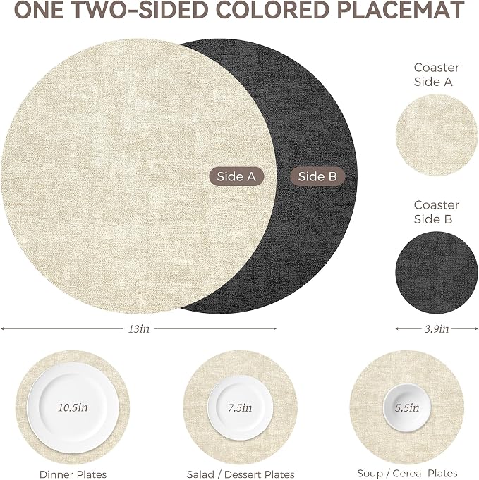 13" Round Placemats Set of 4, NCUE Dual-Sided Faux Leather Heat Resistant Table - Image 4
