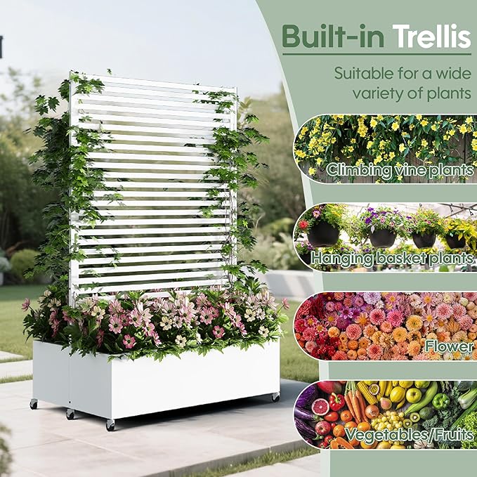 Double Metal Planter Box with Trellis Privacy Screen, Raised Garden Bed with - Image 4