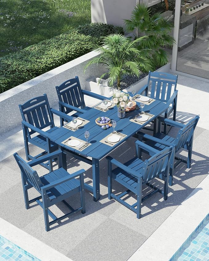 Ciokea HDPE Outdoor Dining Set, 7-Piece Patio Table and Chairs Set - Image 9