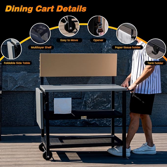 Sundale Outdoor Four-Shelf Grill Cart Table, Movable Stainless Metal Flattop - Image 3