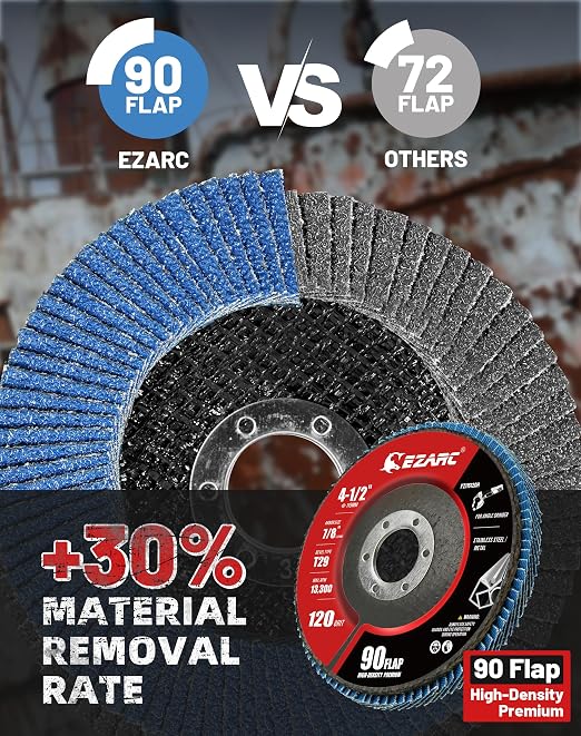 EZARC Flap Discs 120 Grit, 4.5" x 7/8" High Density Jumbo Zirconia Flap Sanding - Image 3