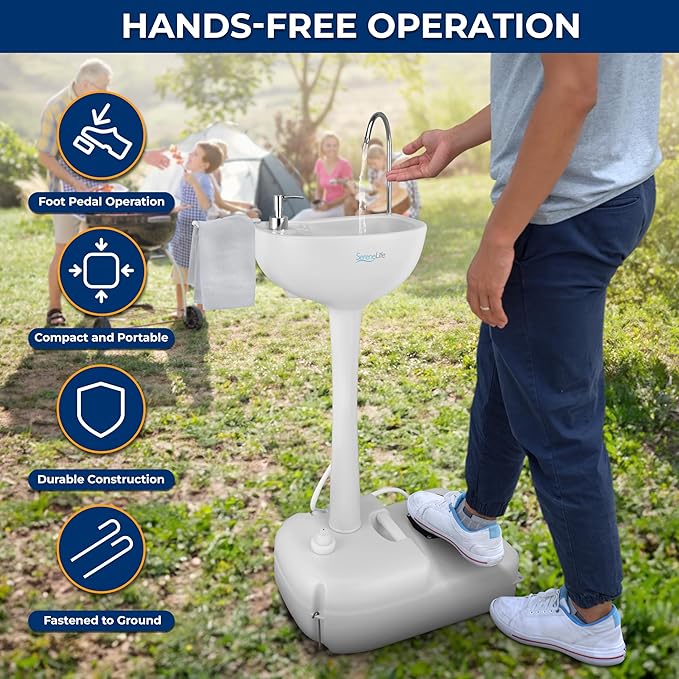 SereneLife Portable Hand Washing Station, 100+ Hand Washes, Hands-Free Foot Pump - Image 3