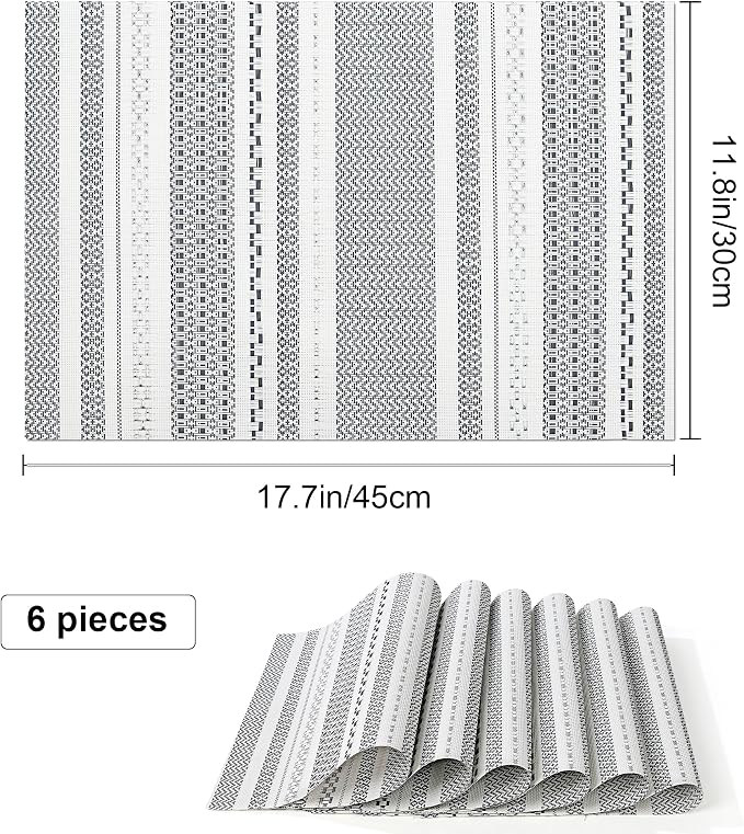 fanquare Sliver Striped Placemats 6 Pack Nordic Style Washable Place Mats Vinyl - Image 6