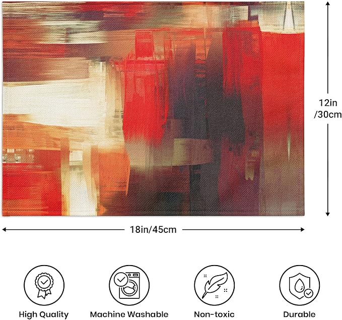 Modern Art Placemats Set of 4 Red Abstract Painting Place Mats Washable Linen - Image 8