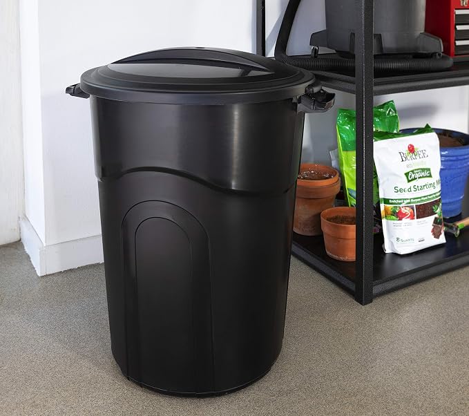 United Solutions 32 Gallon Outdoor Garbage Can, Pass-Through Handles & - Image 3