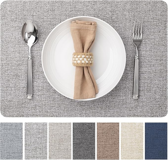 Faux Leather Placemats Set of 8 Vinyl Washable Wipeable Table Mats by BAROYAL