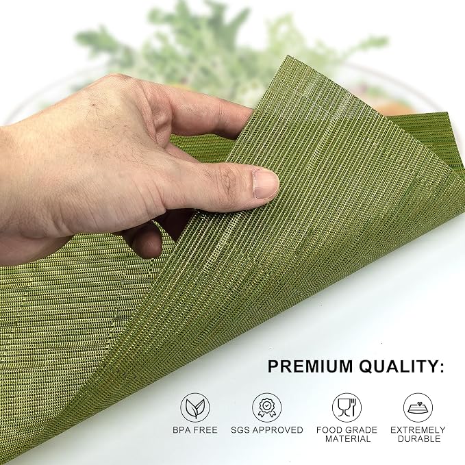 Woven Vinyl Placemats Set of 8 Wipe Clean PVC Heat Resistant Place Mats Durable - Image 2