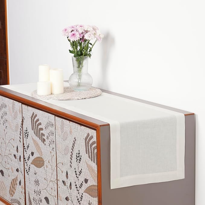 D'Moksha Homes Linen Ivory Table Runner 90 Inches Long - Image 3