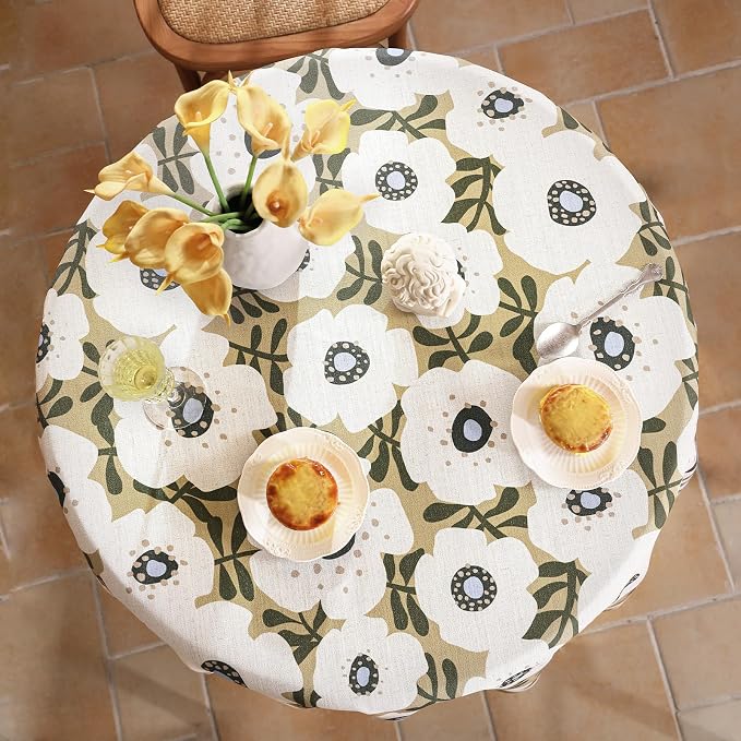 Designer Vintage Small Round Tablecloth, Linen French Tablecloth - Image 4