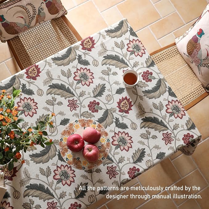 ISAENNE Designer Provence Floral Long Rectangle Tablecloth, Linen Colorful - Image 6