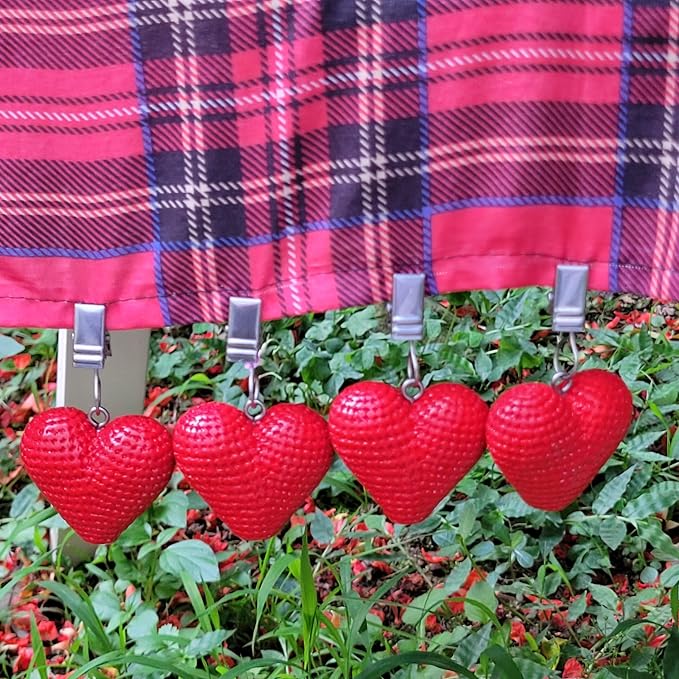 TwoFish Home Set of 4 Red Heart Tablecloth Weights Clips Red Heart Handicraft - Image 6