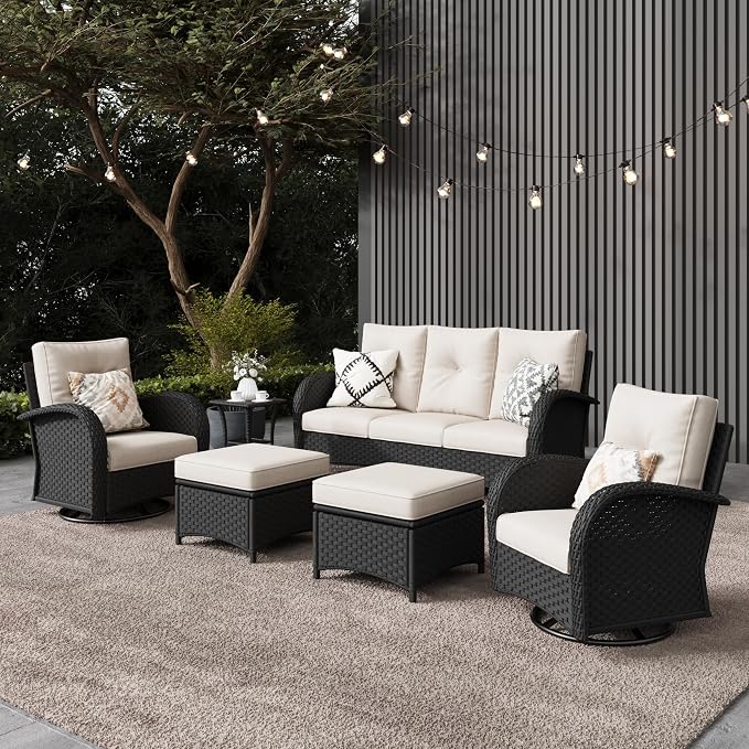 LayinSun 6 Pieces Outdoor Patio Furniture Set, Rattan Wicker Sectional Swivel by LayinSun