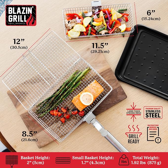 BLAZIN' GRILL Baskets for Outdoor Grill | 2 Grilling Baskets - Image 2