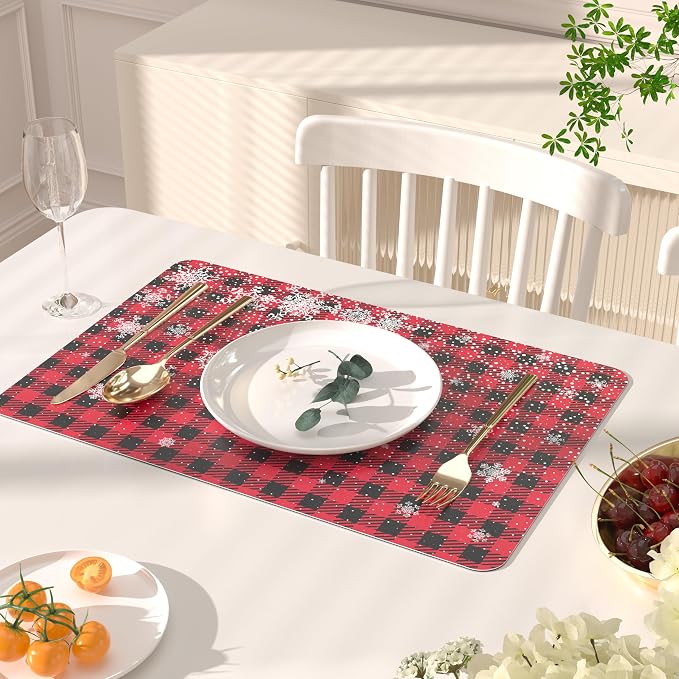 QIYI Christmas Placemats Set of 6, 12x18 Inch Faux Leather Place Mats - Image 2