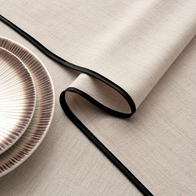 MIULEE Ivory-Black Linen Polyester Tablecloth 60x104 Inch Spring Rectangle - Image 3