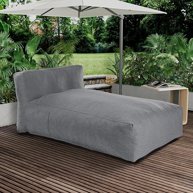Bean Bag Lounger Chair, Oversized Olefin Patio Daybed, Charcoal Grey