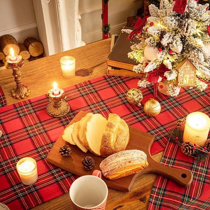 Red Green Plaid Christmas Table Runner, Winter Holiday Table Runners 36 inches - Image 7