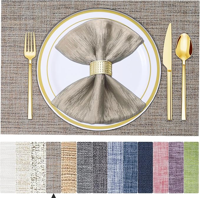 BETEAM Placemats Set of 8, Woven Vinyl Placemat by BETEAM