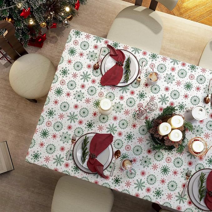 Christmas Tablecloth with Snowflake, Spillproof Waterproof Fabric Table Cloth - Image 3