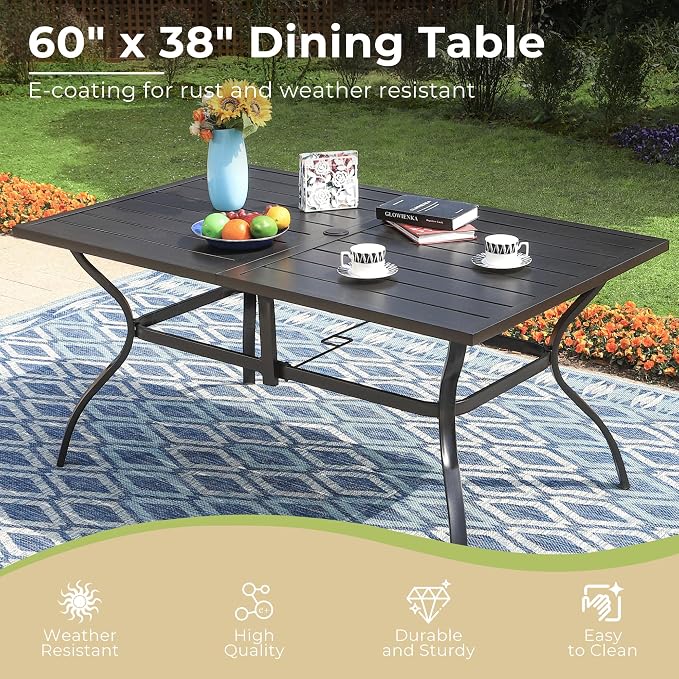 Outdoor Patio Dining Table for 6, All Weather Wrought Iron Black Outdoor Table - Image 6